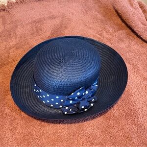 Vintage Navy Women's Hat with Polka Dot and Bow